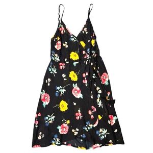 Band of Gypsies Floral Faux Wrap Mini Sun Dress Adj Skinny Straps Lined MED NWT